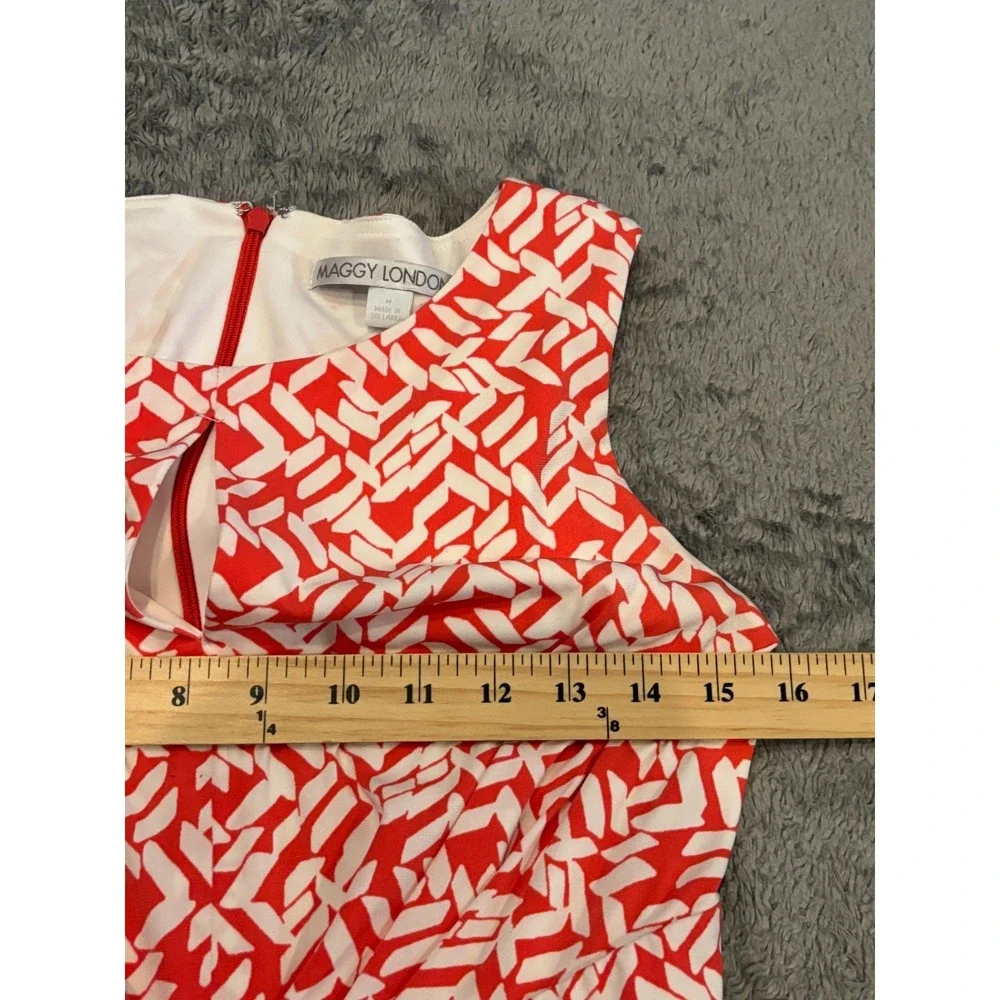 Maggy London Dress Womens M Knee Length Sleeveless A-Line Shift Geometric Tie